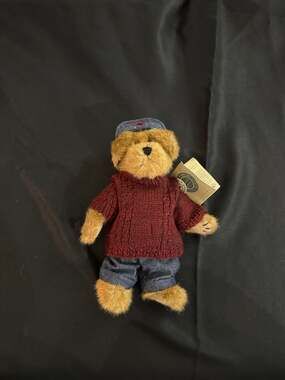 Boyds Bearwear T.J. Bear in Maroon Cable Knit Sweater and Denim Outfit 8"